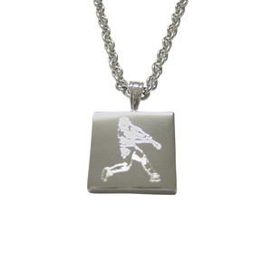 Silver Toned Etched Baseball Player Unisex Necklac
